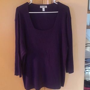 Purple ribbed wide cleavage knit sweater